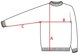 Langer Handgestrickter Islandpullover - A = 79 cm, B = 57 cm, C = 52 cm