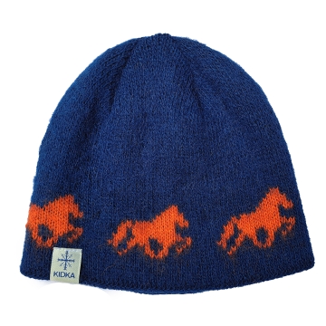 Woolen hat - Icelandic horse - blue / orange