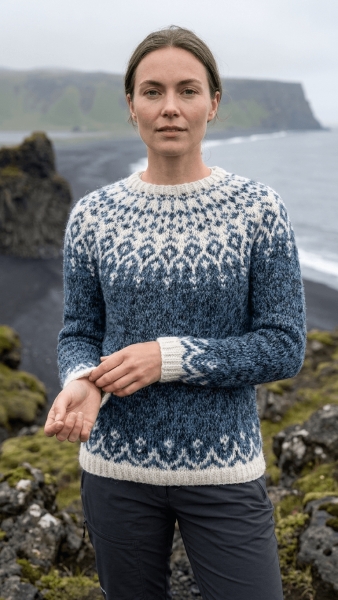 Handgestrickter Islandpullover - Nordur - Blau