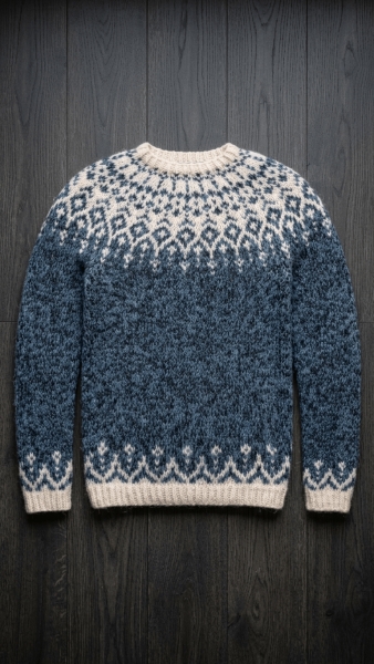 Handgestrickter Islandpullover - Nordur - Blau