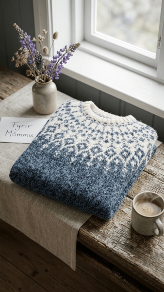Handgestrickter Islandpullover - Nordur - Blau
