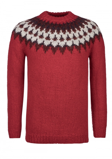 Klassischer Islandpullover Handgestrickt HSI-203 - Rot