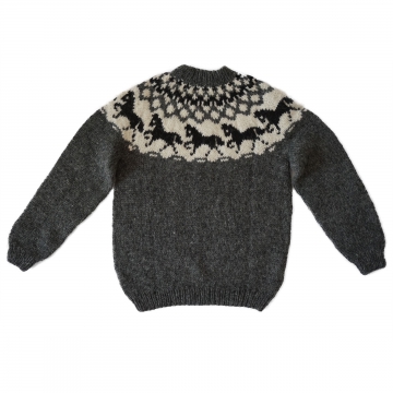 Isländischer Pullover Handgestrickt - Islandpferde Pulli Grau