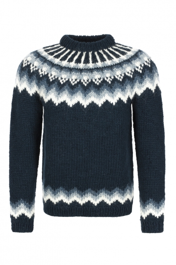 Isländischer Pullover - Handgestrickt - dunkelblau