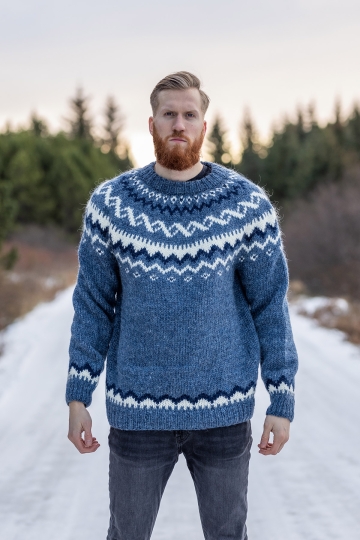 Hand-knit Icelandic Sweater HSI-208 - blue