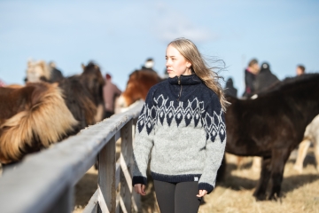 Isländischer Wollpullover - Ísar - Grau / Dunkelblau