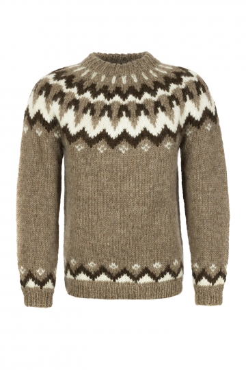 Handgestrickter Islandpullover - braun / dunkelbraun