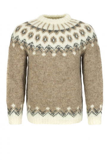 Hand-knit Lopapeysa HSI-212 - brown / white