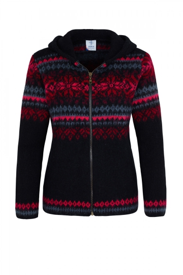 Kapuzen-Strickjacke 008 - schwarz/rot