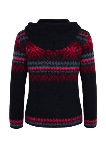 KIDKA 008 Iceland Women Sweater - Hooded Wool Sweater - Black / Red