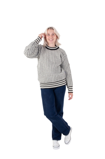 Norweger Wollpullover - Farbkombination weiß / schwarz