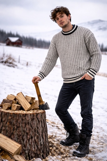 Norweger Wollpullover - Farbkombination weiß / schwarz