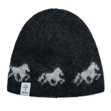 Bonnet de laine - cheval islande - noir