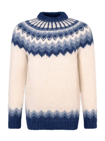 Einzelexemplar - Handgestrickter Islandpullover - weiß / blau