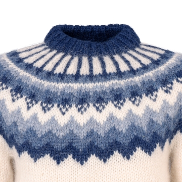 Einzelexemplar - Handgestrickter Islandpullover - weiß / blau