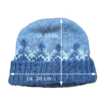 Große Handgestrickte Isländische Wollmütze - Hellblau