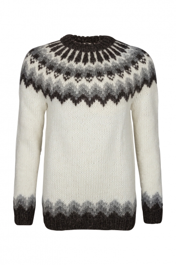 Hand-knit Icelandic Pullover HSI-215 - natural white / dark brown