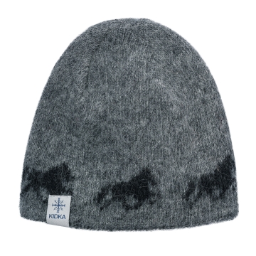 Bonnet en laine - cheval islande - gris