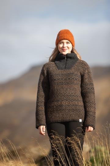 Isländischer Herren & Damen Wollpullover - braun / schwarz