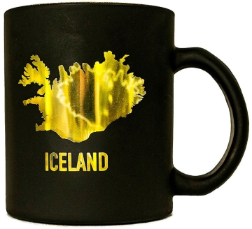 Glasbecher Iceland - schwarz - Islandumriss goldfarben
