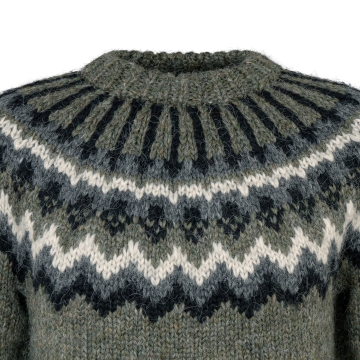 Herren Islandpullover HSI-216 - Handgestrickt - Grau-Grün