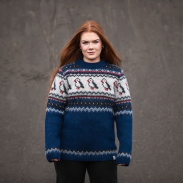 Herren / Damen Wollpullover - Puffin - blau kombi