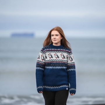 Herren / Damen Wollpullover - Puffin - blau kombi