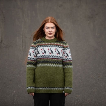 Herren / Damen Wollpullover - Puffin - grün kombi