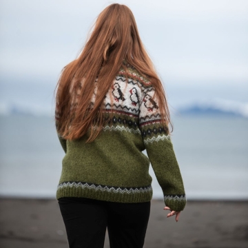 Herren / Damen Wollpullover - Puffin - grün kombi