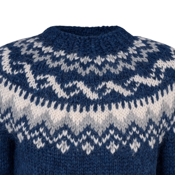 Handgestrickter Islandpullover - Größe M - Blau - A= 67 cm, B= 53 cm, C= 46 cm