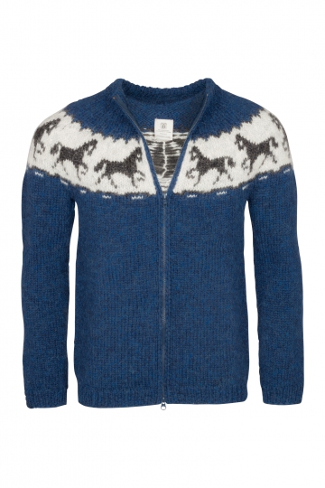 Handgestrickte Tölter Strickjacke HSI-219 - blau