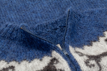 Hand-knit Icelandic Cardigan with zipper HSI-219 - blue