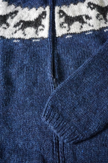 Hand-knit Icelandic Cardigan with zipper HSI-219 - blue