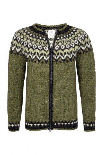 Riddari Hand-knit Icelandic Cardigan with zipper HSI-225 - green