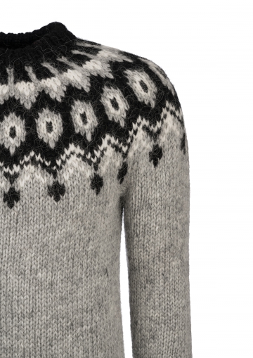 Hand-knit Icelandic Jumper HSI-230 - light grey - black