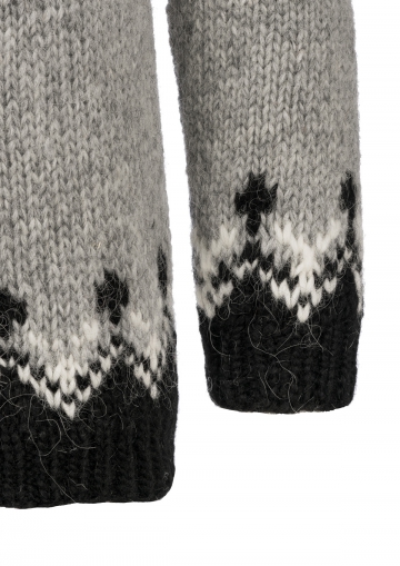 Hand-knit Icelandic Jumper HSI-230 - light grey - black