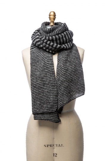 VARMA 066 - mixed striped wool shawl - black-grey