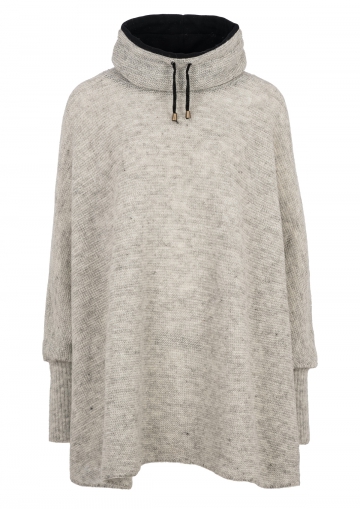 KIDKA 106 Womens Wool Poncho with collar - grey