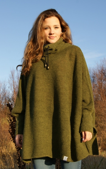 KIDKA 107 Womens Wool Poncho with collar - green