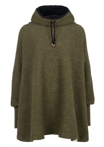 KIDKA 107 Womens Wool Poncho with collar - green