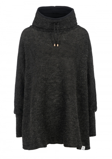 Damen Poncho mit Kragen - schwarz