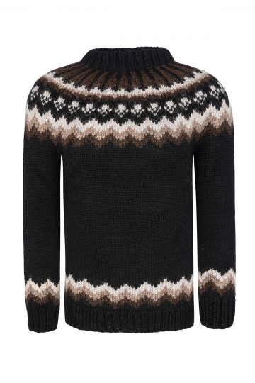 Traditional Icelandic Wool Sweater Hand-knit HSI-233 - black-brown