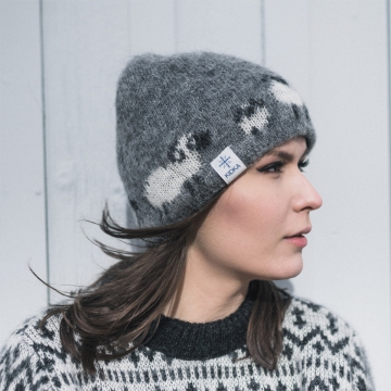 Bonnet de laine - mountons - gris