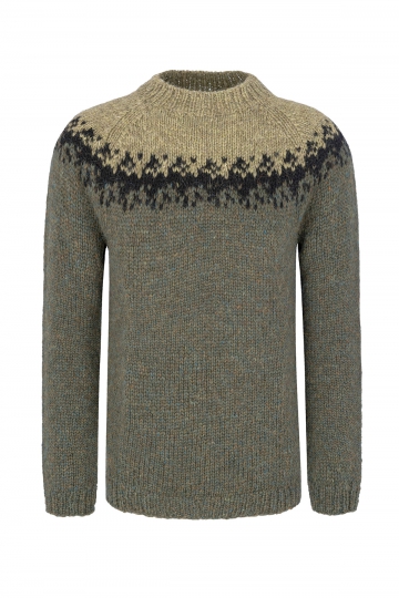 Handgestrickter Pullover - Wollpullover - grün / schwarz