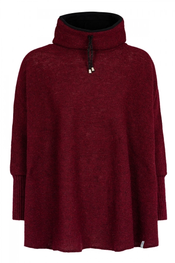 KIDKA 129 Womens Wool Poncho with collar - bordeaux