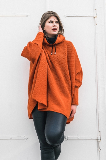 KIDKA 130 Womens Wool Poncho with collar - orange