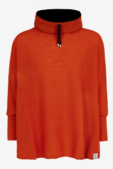 Strick-Poncho mit Kragen - orange