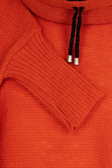 Strick-Poncho mit Kragen - orange