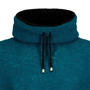 Womens Wool Poncho with collar - turquoise