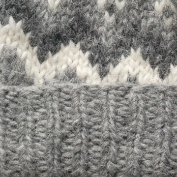 Handgestrickte Wollmütze - Islandwolle - Hellgrau/Weiß